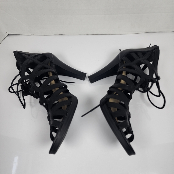 Me Too Black Women Strappy Laced Blocked Heels Size 10 - Picture 11 of 13